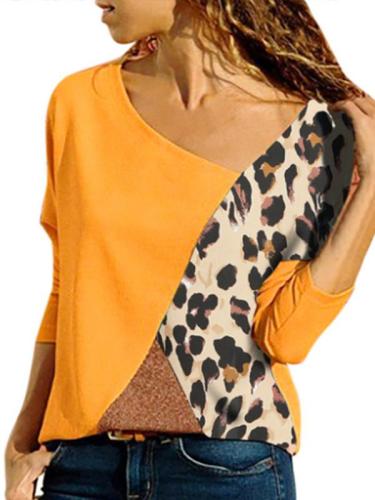 Matching Color Round Collar Long Sleeve Plus Size Casual T-shirt