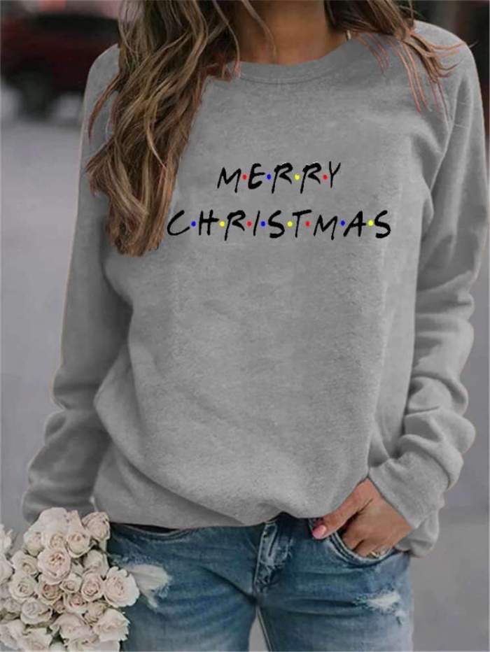 Fashion Casual Christmas Word print Round neck Long sleeve Sweatshirts