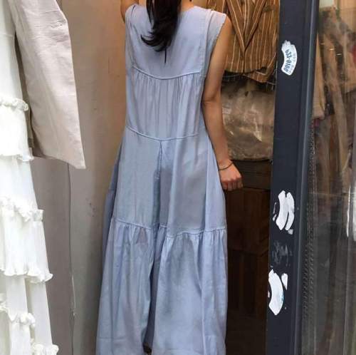 Casual Pure Gored Round neck Sleeveless Maxi Dresses