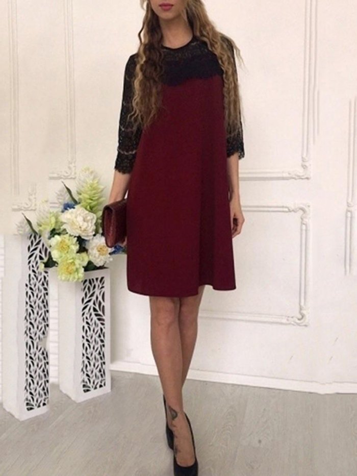 Lace Paneled Casual Solid Dress