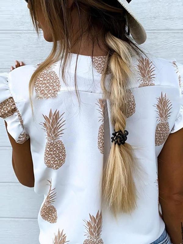 V-neck sexy crop pineapple short sleeve blouses