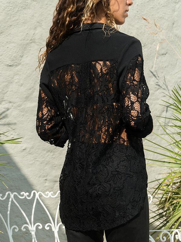 Fashion Lace See-Through Long Sleeve blouses