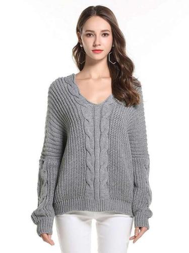 Loose Pure V neck Knit Long sleeve Sweaters
