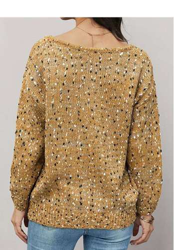 Fashion Print V neck Long sleeve Knit Sweaters