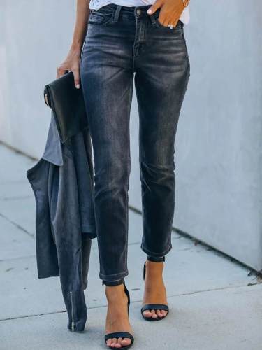 Stylish women gray black long pants jeans