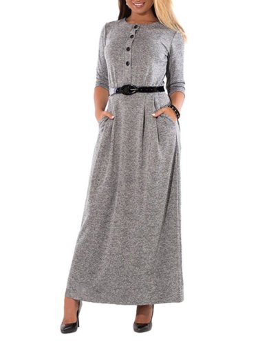 Button Up Long Sleeve Knitted Dress