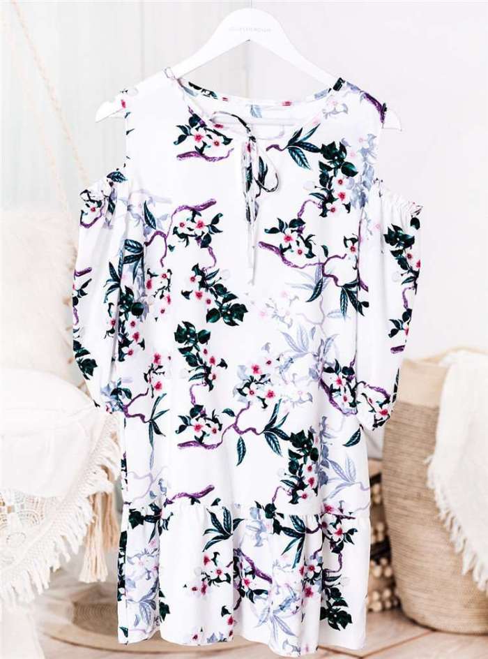 V Neck Floral Printed Long Sleeve Casual Dresses