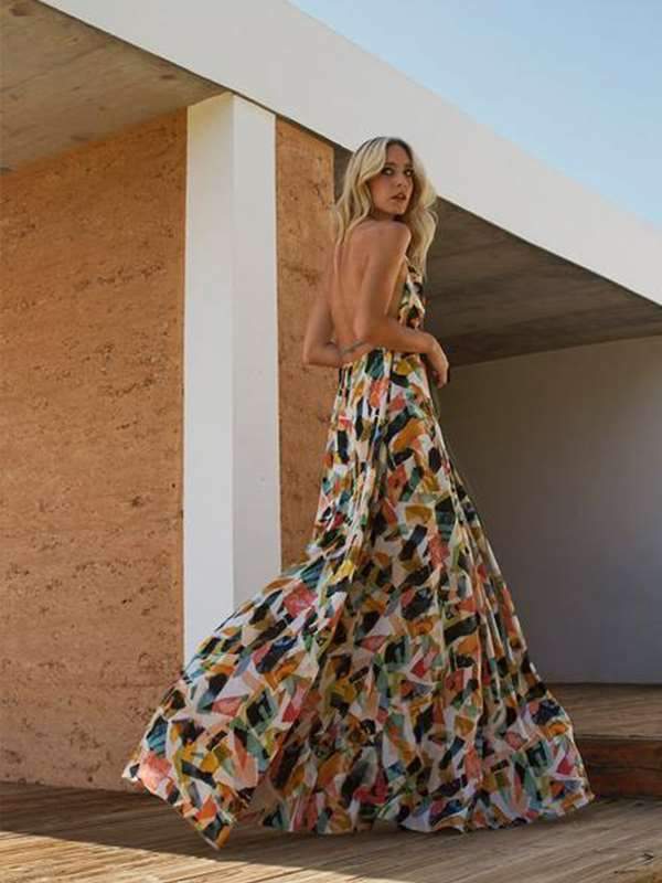 Summer Garden Wedding Maxi Floral Backless Strapless Long Boho Dress