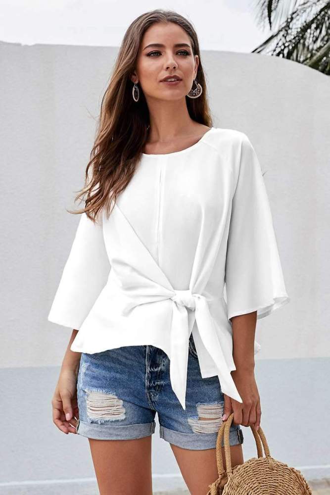 Pure Loose Snarls Round neck Blouses