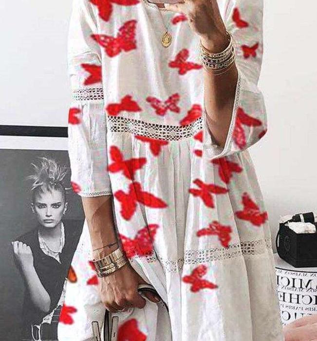 Casual Loose Print Round neck Long sleeve Maxi Dresses
