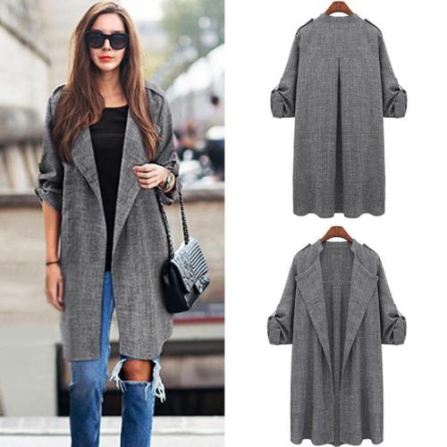 Autumn turn down neck long sleeve long trench coats