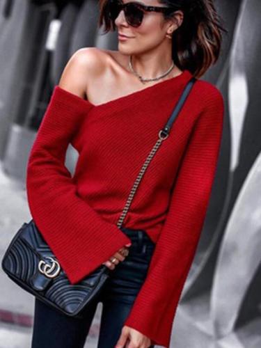 Sexy One shoulder Long sleeve Knit Sweaters
