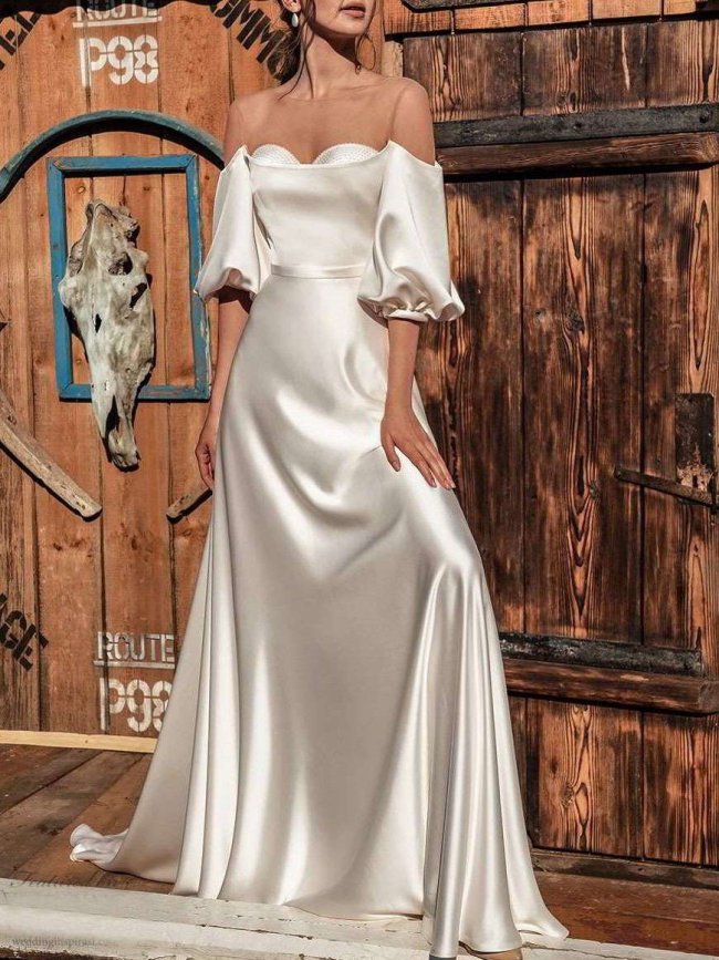Fashion Sexy Pure One shoulder Half sleeve Evening Dresses