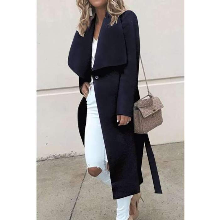 Fashion Pure Lapel Long sleeve Woman Trench Coats