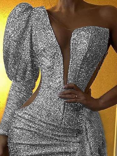 Women bling sexy one off shoulder bodycon dress evening dresses