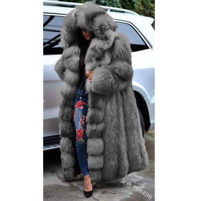 Fashion Casual Pure Fur Hoodie Long sleeve Coats