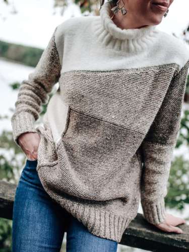 Loose High collar Gored Long sleeve Knit Sweaters