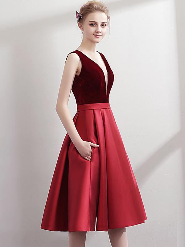 Fashion Stitching Deep V Neck Sleeveless Sexy Elegant A-Line Evening Dresses