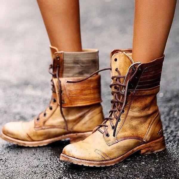 Women round toe PU tie high boots