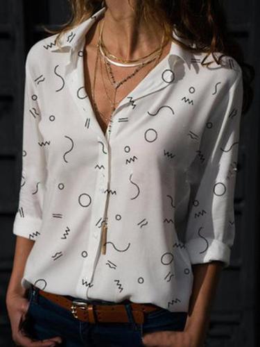 Fashionable v-neck long-sleeve printed Blouses