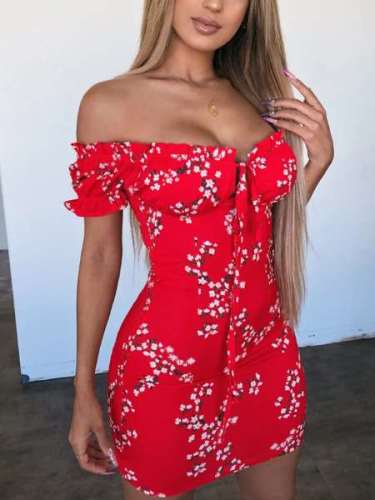 Sexy Print Off shoulder Short sleeve Bodycon Dresses