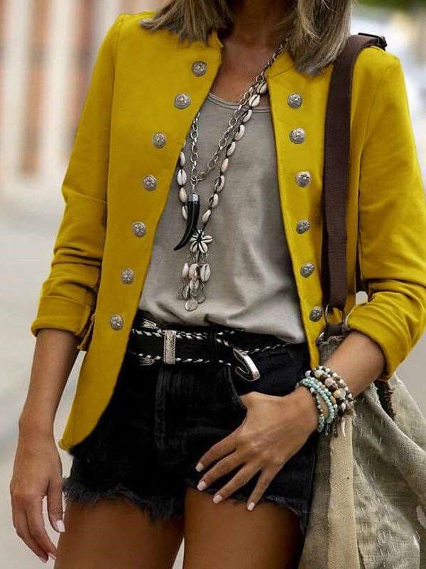 Fashion Casual Pure Fastener stand collar Long sleeve Blazer