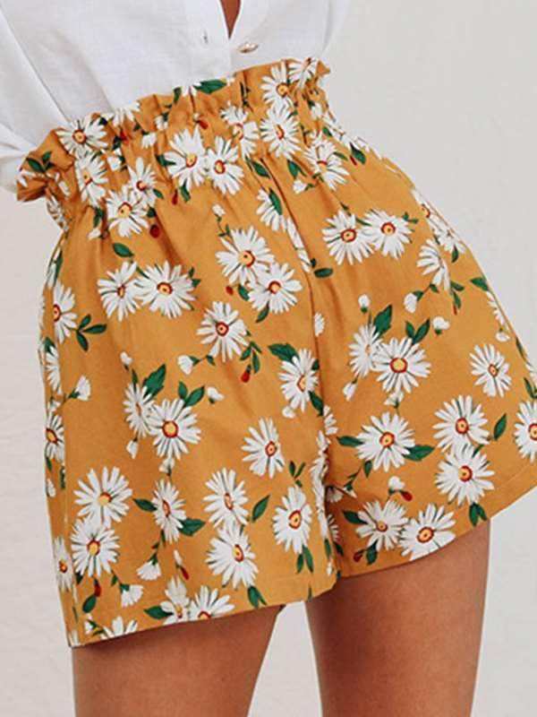 Women chiffon daisy printed shorts short pants