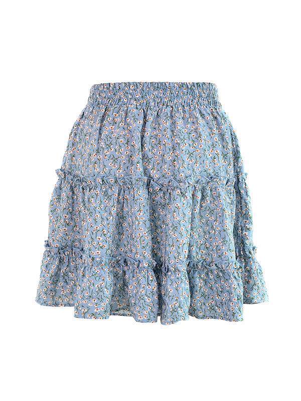 High waist flounce skirt with floral print a-line beach skirt