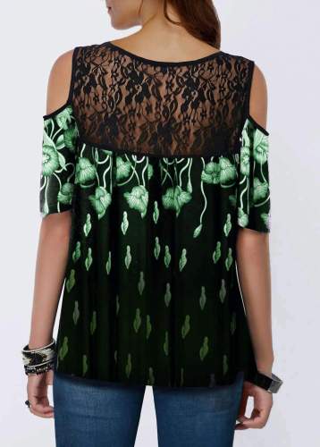 Sexy Loose Lace Print Off shoulder Short sleeve T-Shirts