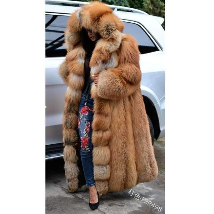 Fashion Casual Pure Fur Hoodie Long sleeve Coats