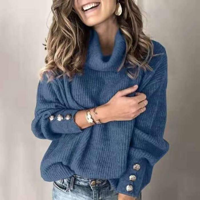 Fashion Pure High collar Long sleeve Knit Sweaters