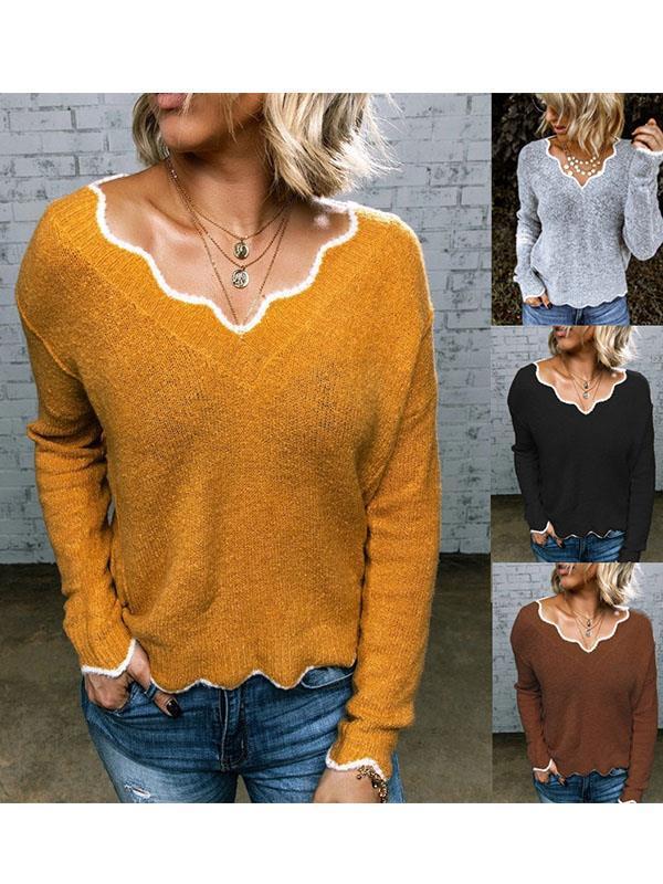 Women v neck long sleeve sweet sweaters