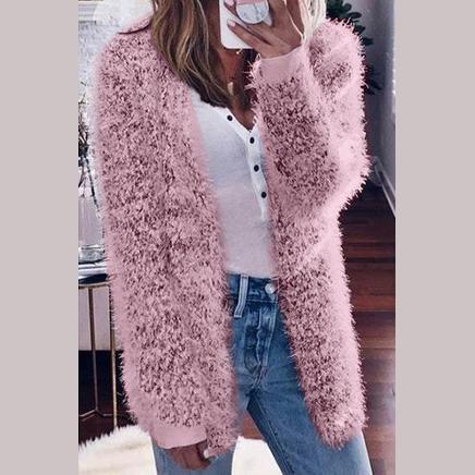 Warm Solid Color Long-Sleeved Plush Outwear Coats