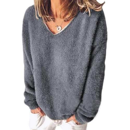 Fashion Casual Pure V neck Long sleeve Plush Sweatshirts
