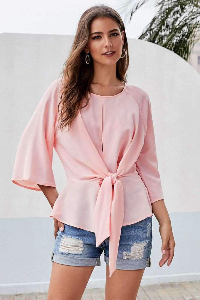 Pure Loose Snarls Round neck Blouses