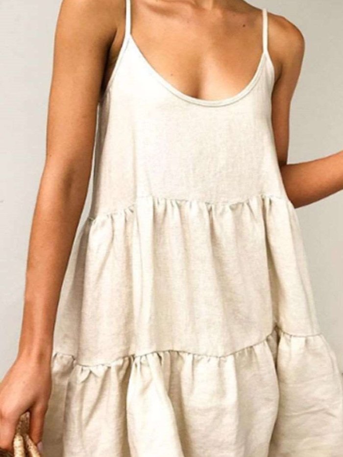 Casual Loose Pure Round neck Vest Gored Shift Dresses