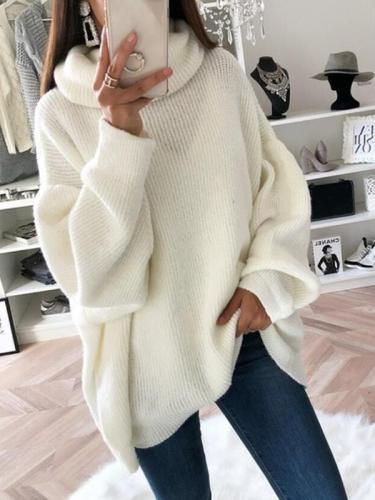 Women plain knit fashion high neck sweaters