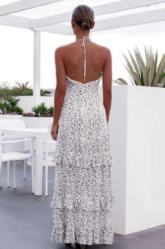 Fashion Point print Sleeveless Vest Falbala  Maxi Dresses