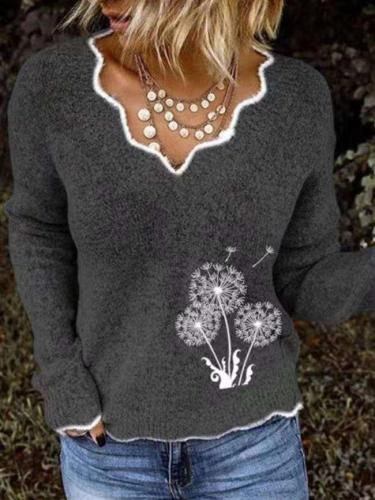 Fashion Embroidery V neck Knit Sweaters