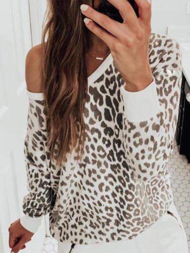 Leopard printed women round neck long sleeve knit sweaters