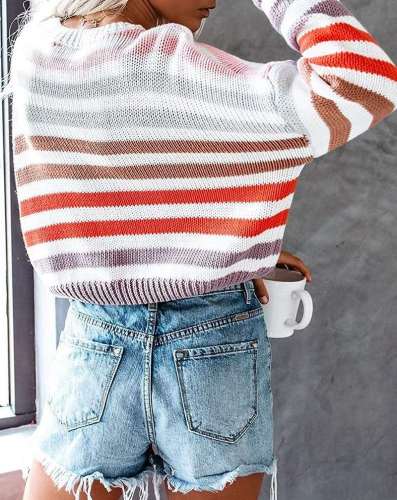 Fashion Stripe Round neck Long sleeve Sweaters