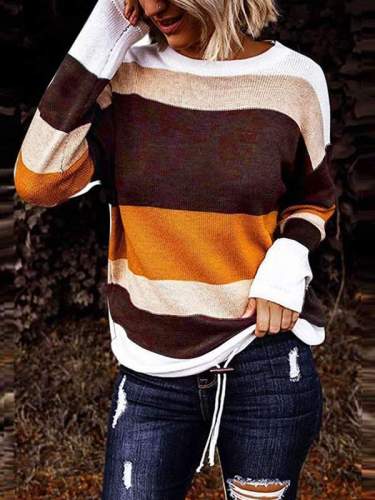 Loose and casual round neck long sleeve knit matching color  sweater