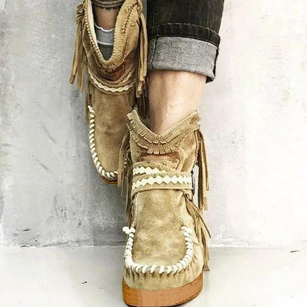 Round Toe suede tassels boots