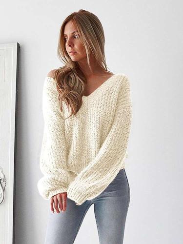 Fashion Loose Backless V neck Sweaters