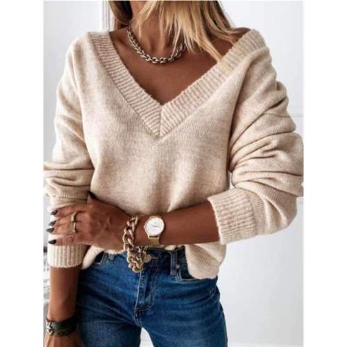 Fashion Pure V neck Long sleeve Knit Sweaters
