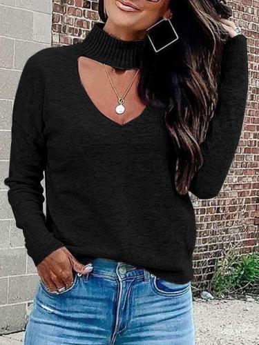 Casual Pure Long sleeve V neck Sweaters