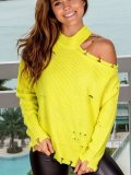 Fashion Casual Pure Hollow out Off shoulder Long sleeve Sweaters