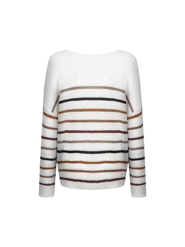Women v neck fashion long sleeve stripe sweaters