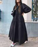 Casual Loose Pure Gored Round neck Long sleeve Maxi Dresses