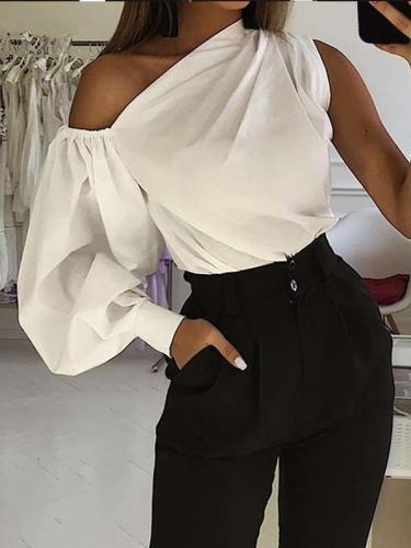 Fashion Sexy Pure One shoulder Unilateral sleeve Blouses